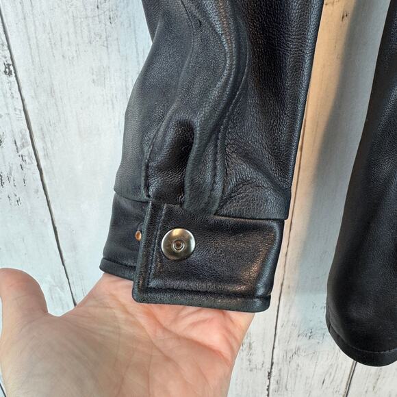 VTG Barcelino Black Full-Zip Cinch Waist Snap Collar Leather Jacket USA Size XS - Picture 4 of 16